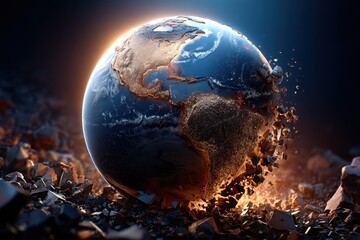 Earth breaking apart in a dramatic display of cosmic destruction during a surreal cataclysmic event