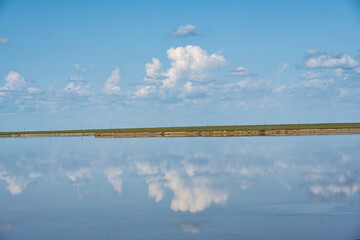 lake with clouds and sky reflected in the water