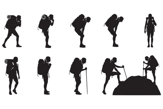 Diverse Hiking and Trekking Silhouette Illustrations