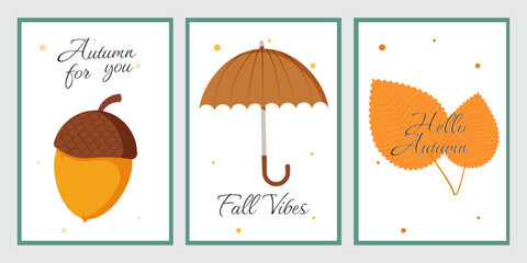 Autumn simple set of posters or flyers. Vectical banner autumn elements. Vector.	