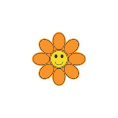 Cute smiling cartoon flower with different petals and a peaceful face on a white background – cheerful floral vector illustration for kids and nursery decor