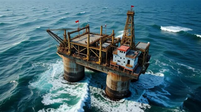 Witness a stunning aerial view of the FPSO FORTE industrial vessel off Macae, Brazil, surrounded by the vast Atlantic ocean on a bright August day.