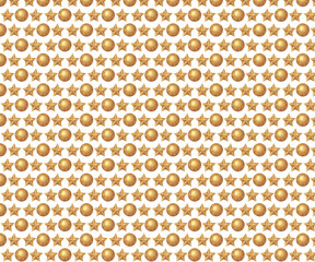 Seamless pattern of golden stars and spheres with snowflake details