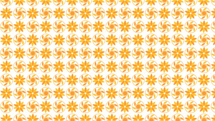Seamless pattern of stylized orange and yellow flowers and circular motifs