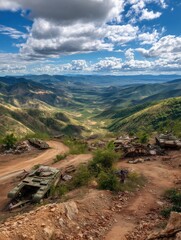 Fototapeta premium Abandoned Military Vehicles in a Barren Battle Valley