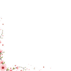 Obraz premium Delicate pink cherry blossoms and leaves forming a corner border isolated on transparent background