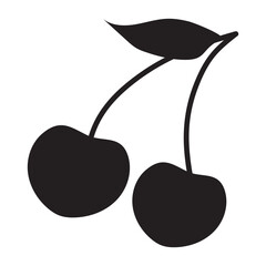 Black silhouette of cherry on white background. Hand drawn vector berry.