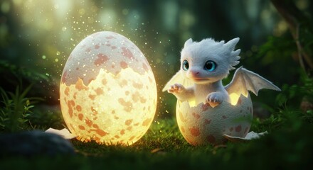 Small dragon near glowing egg