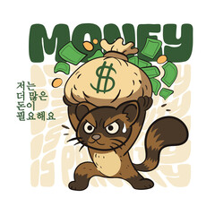 Brown ferret taking a bag lots of money design sticker and tshirt
