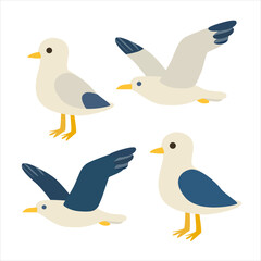 Seagull vector. Cartoon seagull clipart in flat design. Bird on the sea sky. 