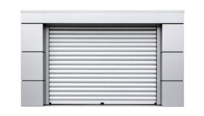White metal garage door with horizontal panels and modern frame
