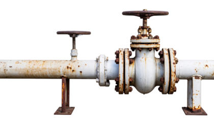 Rusty metal pipe with valve and handle for industrial water or gas control