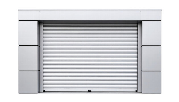 White metal garage door with horizontal panels and modern frame