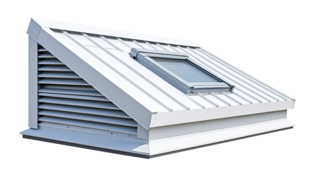White metal roof with skylight window and ventilation louver for modern building