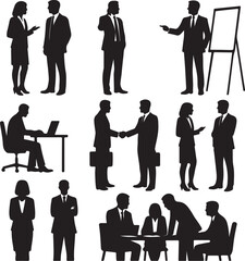 Business people silhouettes meeting and presenting