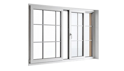 Obraz premium Sliding window with white frame and grid pattern, modern design for home or office