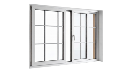 Sliding window with white frame and grid pattern, modern design for home or office