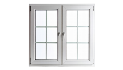White double window with grid pattern and handles isolated on transparency background