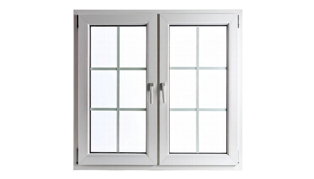 White double window with grid pattern and handles isolated on transparency background
