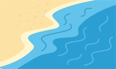 Coastline vector with ocean waves and sand from top view. Beach clipart in flat cartoon style. Summer and beach concept.
