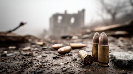 Spent Shell Casings on Foggy Battlefield