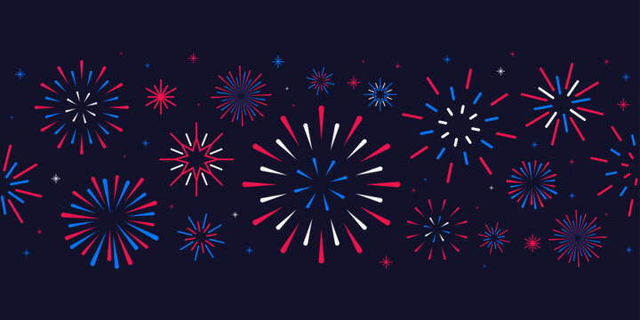 Modern simple line art fireworks set, geometric sparkle celebration background banner design vector, copy space for 4th of July, Christmas, New Year, Holiday, Veterans day, Presidents day, Labor day