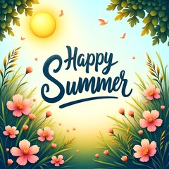 Happy Summer Floral Background