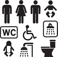 A collection of bathroom symbols featuring a toilet