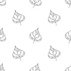Seamless pattern of outline leaves. Doodle style drawing with leaves.  Vector.