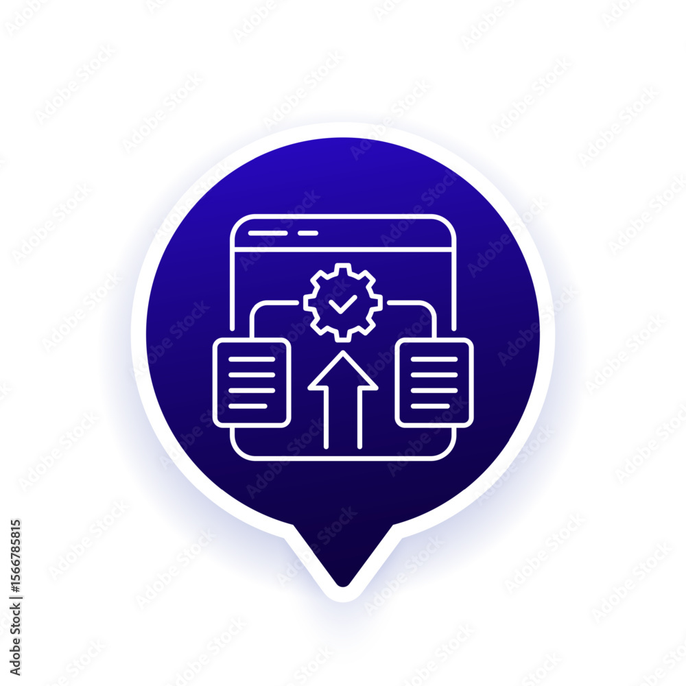 Poster automated document management icon, line vector design