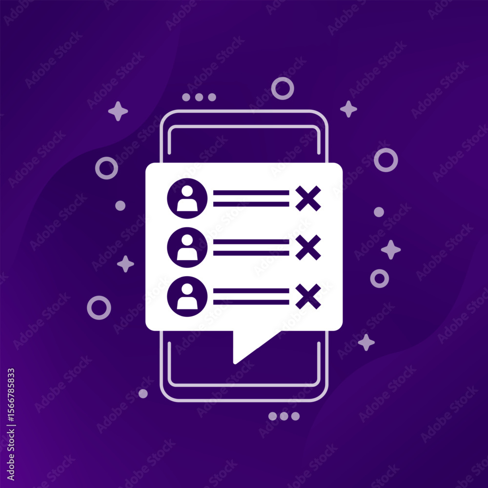Poster blocked users list vector icon with mobile phone