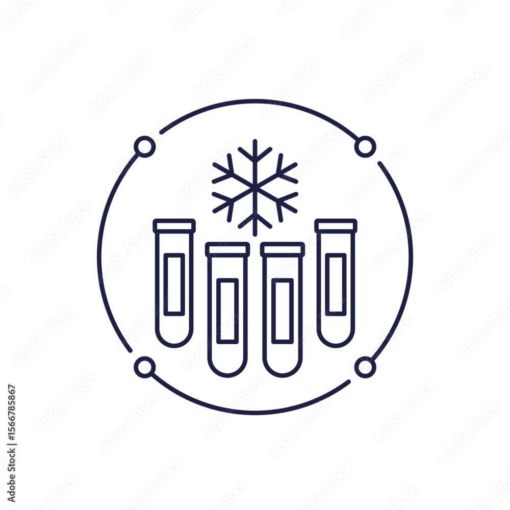 Poster frozen lab samples icon with test tubes in line design