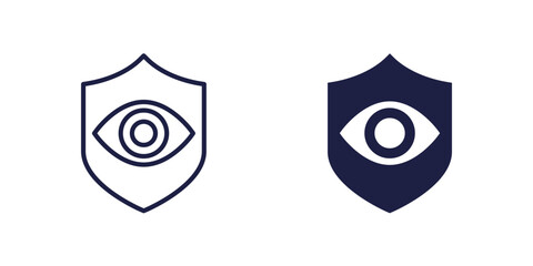 Eye and shield icons, line and solid design