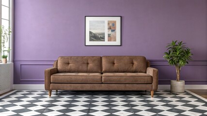modern living room with brown sofa
