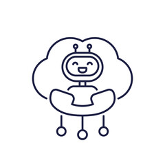 robocall icon with robot, phone and cloud, line design