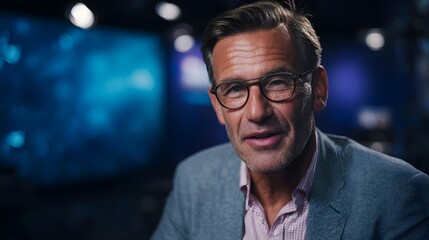 Professional man being interviewed in a media studio