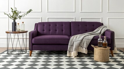 modern living room with purple sofa