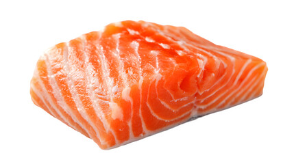 Fresh salmon fillet showcases its vibrant orange color and delicate marbling against a dark, isolated background, ideal for culinary projects, transparent background