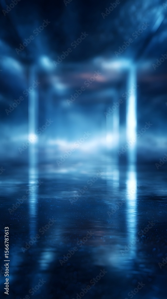 Poster floating digital interface frame in a futuristic holographic environment
