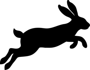 Silhouette of a running rabbit against a plain background, showcasing its sleek form and dynamic motion