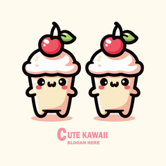 Cute kawaii logo vector white background .