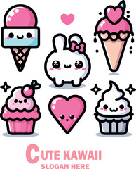 Cute kawaii logo vector white background .