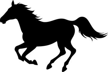 A Silhouette of a Horse in Motion, Radiating Energy and Power. A graceful silhouette of a horse galloping with elegance and speed, capturing its untamed spirit