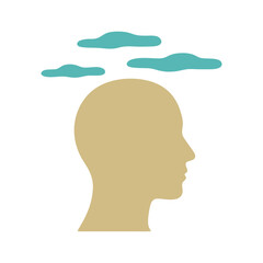 Human Head Silhouette with Thoughts Clouds Flat Design Vector Illustration - Mind Thinking Graphic