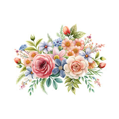  Watercolor Floral Bouquet  on transparent background.