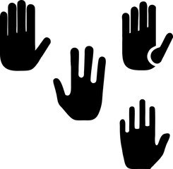 This vector illustration showcases a set of human hand gestures, featuring various finger poses and palm silhouettes as versatile icons and symbols of help, love, or business