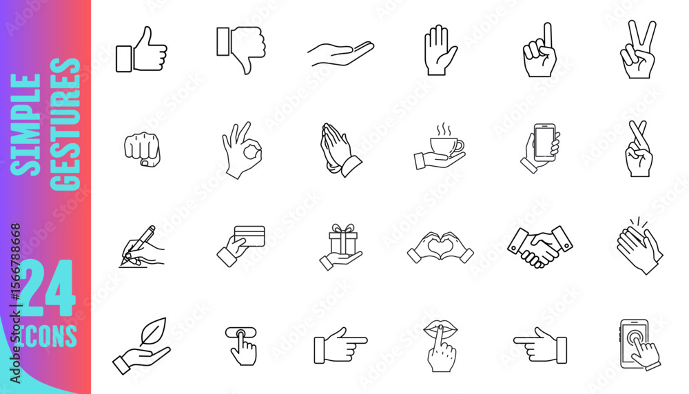 Poster simple gesture icons collection in minimalist outline style