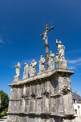 Calvary depicting jesus christ and apostles dominating the brittany landscape in confort meilars,...