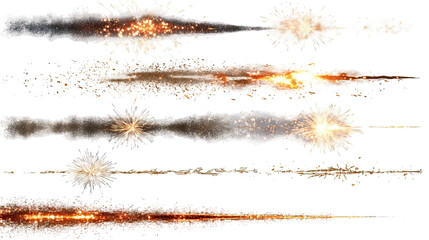 Realistic Fireworks Elements – Collection of Fireworks Bursts on Transparent Background