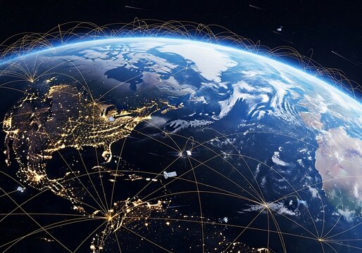 Global Satellite Network and Communication Lines Orbiting Planet Earth. (AI Generated)
